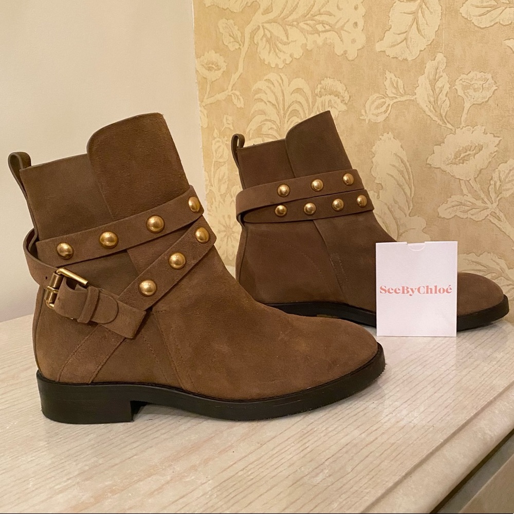 ONLY WORN TWICE. See By Chloe Studded Suede Ankle Boots. US Size 6 - Picture 2 of 16